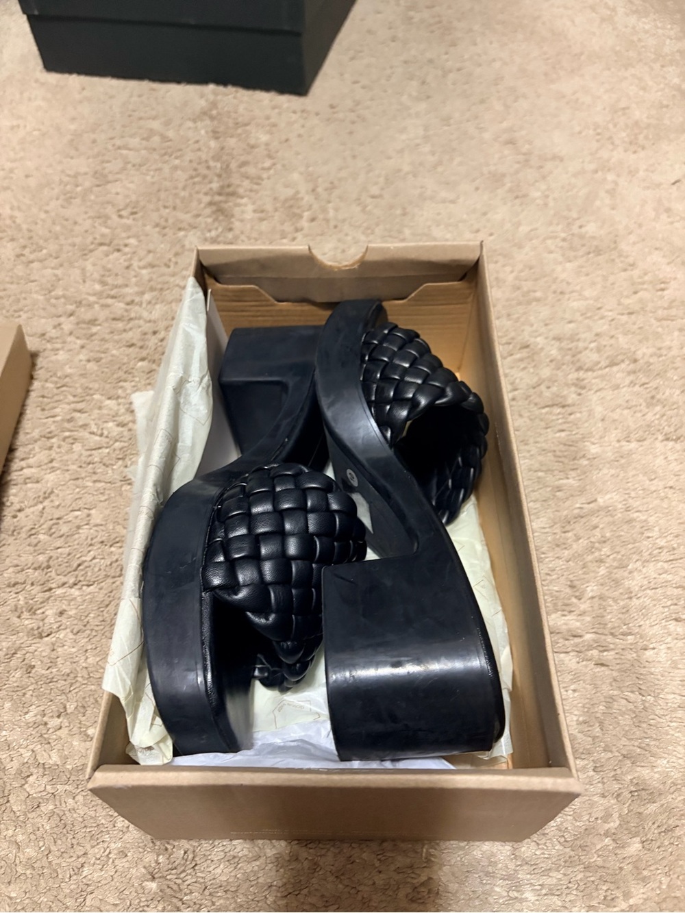 Black Woven 90s Style Platform Slide Sandals -